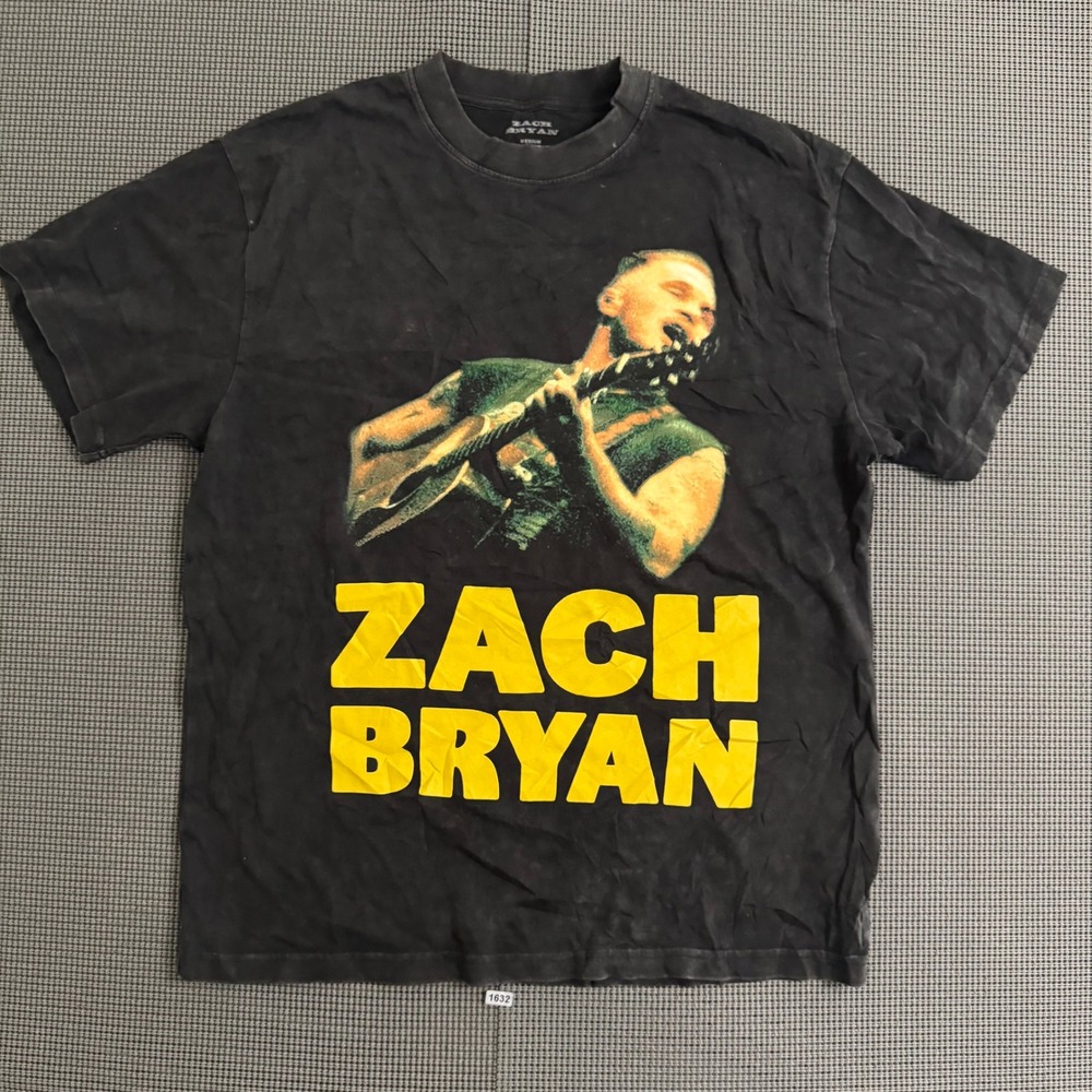 Zach Bryan Quittin Time Tour T-Shirt Washed Black Graphic Tee Mens Medium